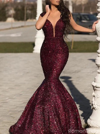 Gorgeous Red Sweetheart Mermaid Sequin Long Prom Dress Ideas, Evening Party Dresses ,OLP1164