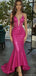 Modern Hot Pink Sequin Prom Gown Sexy Illusion V-Neck Mermaid Sparkly Evening Dress,OLP1745