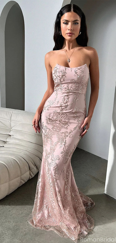 Elegant Applique Pink Sweetheart Mermaid Long Prom Dress Ideas, Evening Party Dresses, OLP1489