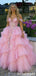 Fancy Pink Layered Tulle Prom Ball Gown Sequin Bodice Off Shoulder Formal Dress,OLP1860