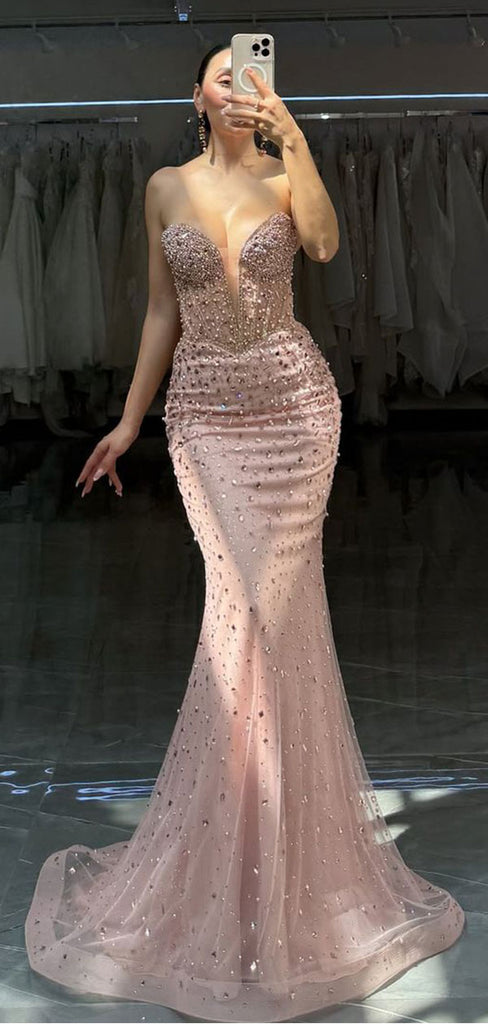 Shiny Pink Sweetheart Sleeveless Mermaid Long Prom Dress Ideas, Evening Party Dresses ,OLP1191