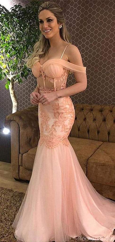 Sexy Pink Off-Shoulder Mermaid Long Prom Dress Ideas, Evening Party Dresses, OLP1500