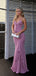 Classy Purple V-Neck Prom Dress Ruched Mermaid Long Chiffon Party Gown,OLP1875