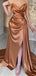 Elegant Gold Sweetheart Sleeveless Mermaid Side Slit Long Prom Dress Ideas, Evening Party Dresses ,OLP1184