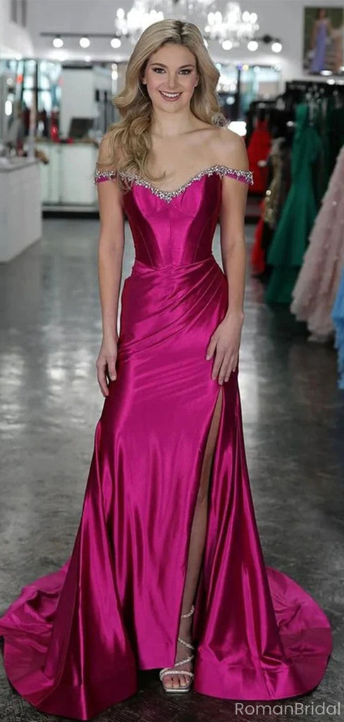 Sexy Pink Off-Shoulder Mermaid Long Prom Dress Ideas, Evening Party Dresses, OLP1573