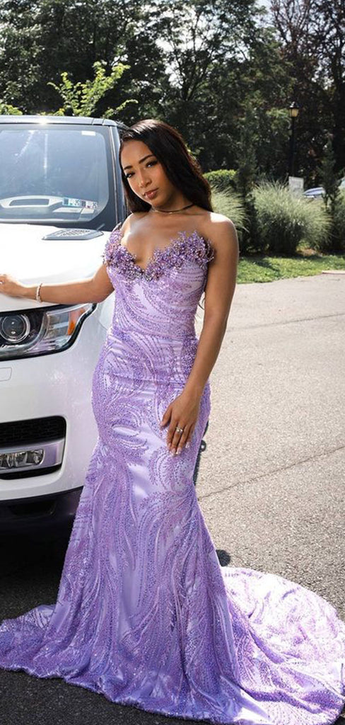 Sexy Sweetheart Lavender Applique Mermaid Long Prom Dress Ideas, Evening Party Dresses , OLP1240