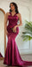 Unique Burgundy V-Neck Mermaid Side Slit Long Prom Dress Ideas, Evening Party Dresses, OLP1611