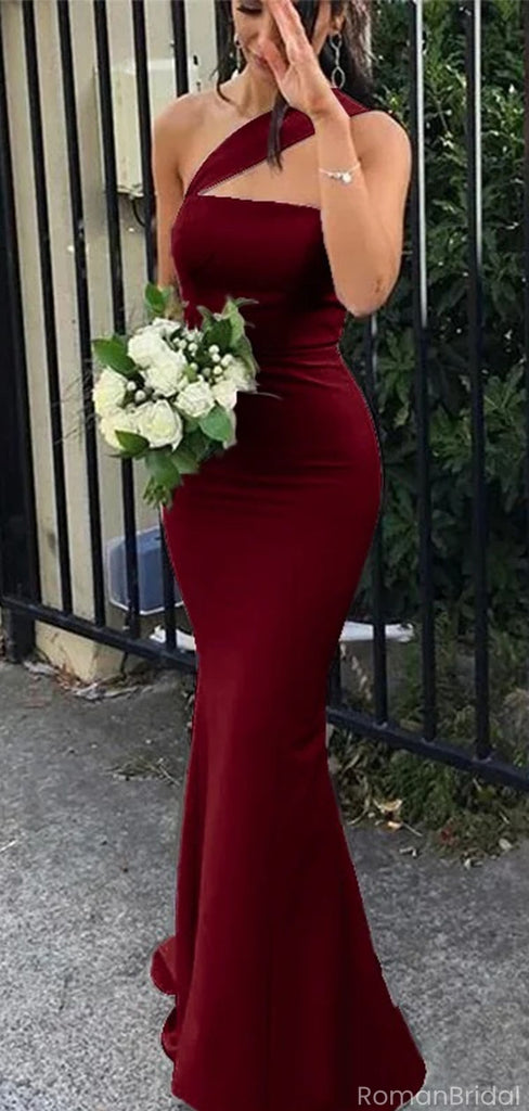 Sexy Burgundy One-Shoulder Mermaid Long Prom Dress Ideas, Evening Party Dresses, OLP1638