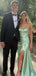 Modern Sage Green Satin Corset Prom Dress with Crystal Bodice and High Slit,OLP1885