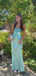 Modern Teal Satin Cutout Evening Gown Sleeveless Square Neck Backless Formal Prom Dress,OLP1761