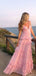 Classy Pink V-Neck Tiered Chiffon Prom Gown Sleeveless A-Line Layered Evening Dress,OLP1825