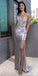 Elegant Silver Sweetheart Mermaid Side Slit Long Prom Dress Ideas, Evening Party Dresses, OLP1686