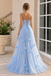 Modern Sky Blue Strapless 3D Floral Tulle Long Prom Dress,OLP2483
