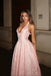 Elegant Rose Pink Prom Dress V Neck Backless A-Line Long Formal Gown, OLP1699