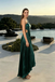 Modern Emerald Green One Shoulder Prom Dress with Pleated Cutout Detail,OLP2232