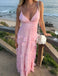 Classy Pink V-Neck Tiered Chiffon Prom Gown Sleeveless A-Line Layered Evening Dress,OLP1825