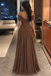 Rich Chocolate Brown Draped Cowl Neck Corset A-Line Chiffon Prom Dress,OLP249