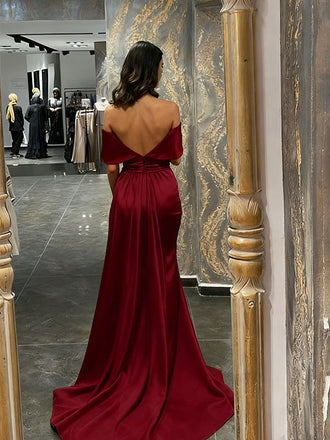 Elegant Red Off-Shoulder Mermaid Long Prom Dress Ideas, Evening Party Dresses, OLP1307