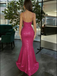Modern Hot Pink Sequin Prom Gown Sexy Illusion V-Neck Mermaid Sparkly Evening Dress,OLP1745