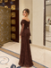 Brown Lace Off The Shoulder Long Sleeve Mermaid Prom Dress Formal Gown,OLP2428