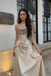 Unique Champagne Gold Satin Prom Dress Strapless Corset Bodice Draped Skirt,OLP1965