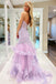 Fancy Lavender Lace Mermaid Prom Gown Strapless Tiered Formal Dress,OLP1788