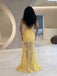Stunning Yellow Floral Lace Sleeveless V-Neck Sheath High-Slit Prom Dress ,OLP2376