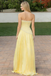 Sparkly Yellow Corset Prom Dress Strapless Beaded Bodice Flowy A-Line Gown,OLP2114