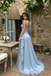 Beautiful Dusty Blue Satin A Line Prom Dress Classy Off Shoulder Embroidered Maxi,OLP2310