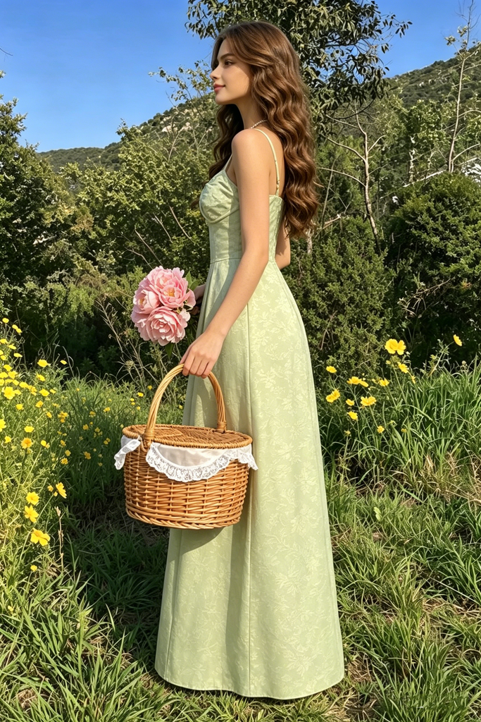 Classy Green Floral Lace Prom Dress Slip A-Line Gown with Slit,OLP2223