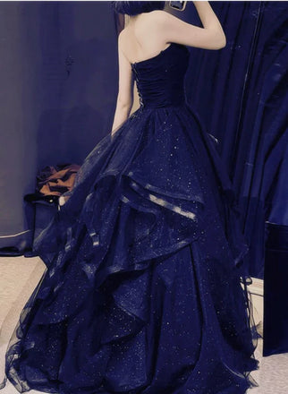 Elegant Navy Blue Sweetheart A-Line Long Prom Dress Ideas, Evening Party Dresses, OLP1560