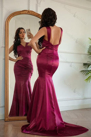 Unique Burgundy V-Neck Mermaid Side Slit Long Prom Dress Ideas, Evening Party Dresses, OLP1611