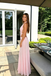 Beautiful Fancy Pink V-Neck Long Prom Dress with Daring Cutout Design,OLP2187
