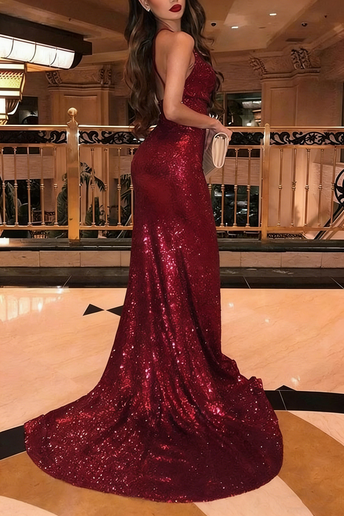 Charming Red V-Neck Mermaid Long Prom Dress Ideas, Evening Party Dresses, OLP1652