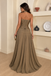 Classy Taupe Brown Halter Woven Corset A-Line Prom Dress,OLP2492