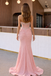 Unique Pink Pearl Prom Dress Strapless Corset Slit Mermaid Party Gown,OLP1921
