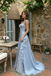 Beautiful Dusty Blue Satin A Line Prom Dress Classy Off Shoulder Embroidered Maxi,OLP2310