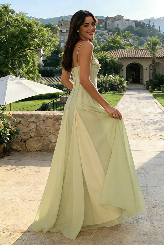 Classy Sage Green Chiffon Prom Dress Ruffle Bust Corset Bodice Evening,OLP1993