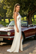 Unique Ivory One Shoulder Prom Dress Sequin Trim High Slit Fitted Crepe Gown,OLP2250