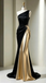 Modern Black Gold Two Tone Satin Prom Dress Elegant Floor Length Formal Gown,OLP2329