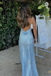 Classy Blue Silk Satin Slip Prom Dress V-Neck Spaghetti Strap Formal Gown,OLP1796