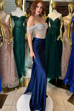 Sexy Off-Shoulder Mermaid Side Slit Long Prom Dress Ideas, Evening Party Dresses, OLP1258