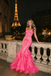 Modern Hot Pink Mermaid Prom Dress Ruffle Tulle Skirt Corset Sequin Pageant Gown,OLP2239