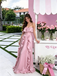 Unique Pink Strapless Ruffled Floor Length Satin Prom Dress ,OLP2292
