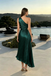 Modern Emerald Green One Shoulder Prom Dress with Pleated Cutout Detail,OLP2232