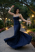 Sexy Navy Blue Satin Mermaid Prom Gown Glitter Bodice Side Cutout,OLP1935