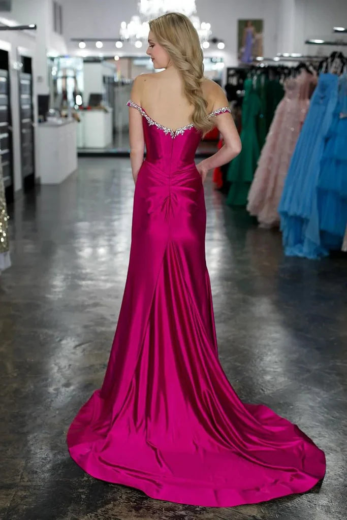 Sexy Pink Off-Shoulder Mermaid Long Prom Dress Ideas, Evening Party Dresses, OLP1573