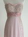 Pretty Pink Beaded Ball Gown Sweetheart Sleeveless Long Prom Dress Bow Belt,OLP2357