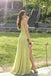 Elegant Lime Green Halter Neck Sleeveless Chiffon Prom Dress with High Slit,OLP2407