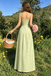 Classy Green Floral Lace Prom Dress Slip A-Line Gown with Slit,OLP2223